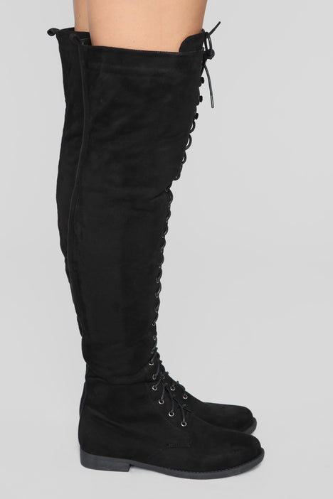 Flat tall black boots top