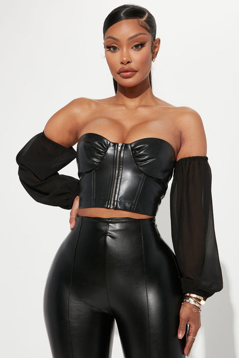 Cloe Faux Leather Crop Top - Black, Fashion Nova, Shirts & Blouses