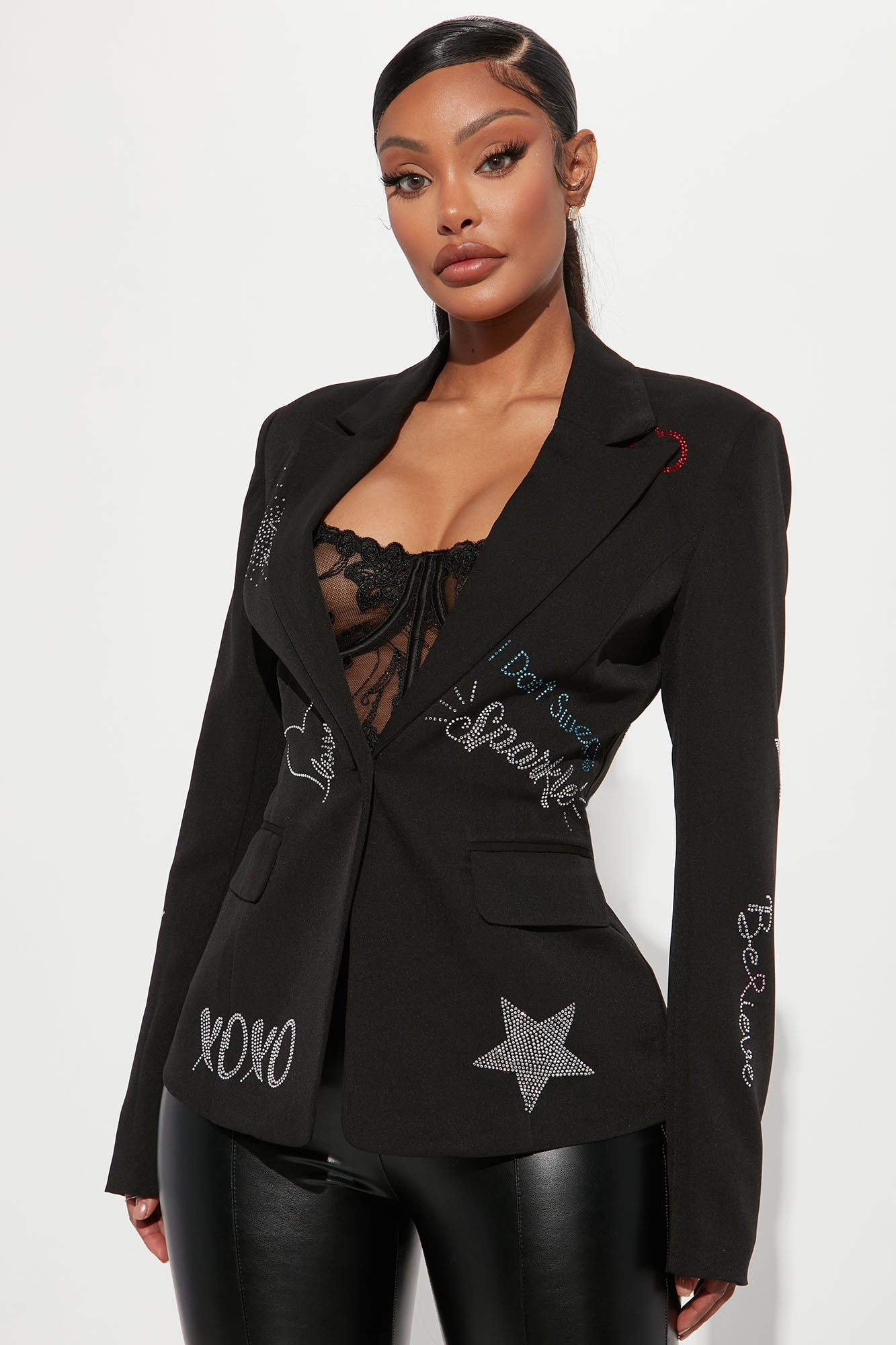 XOXO Embellished Blazer Black