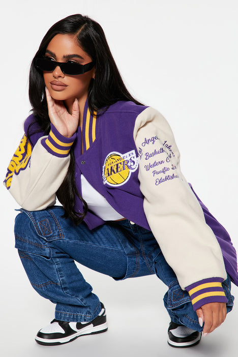 Women's NBA Slam Dunk Lakers Bomber Jacket in Black Size 2x by Fashion Nova