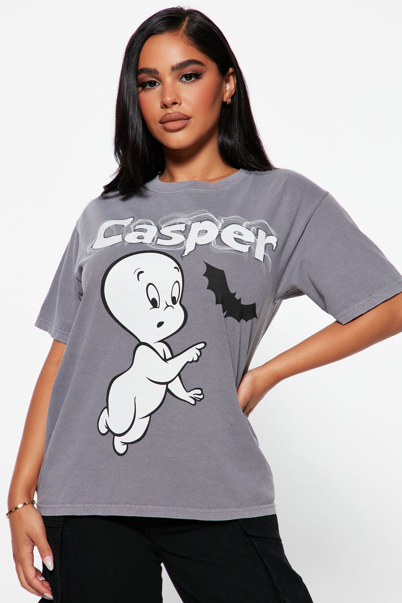 XL, Charcoal) Casper The Friendly Ghost Flying Boo Women's T-Shirt