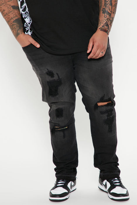 Ripped And Frayed Slim Jeans Black Wash Fashion Nova Mens