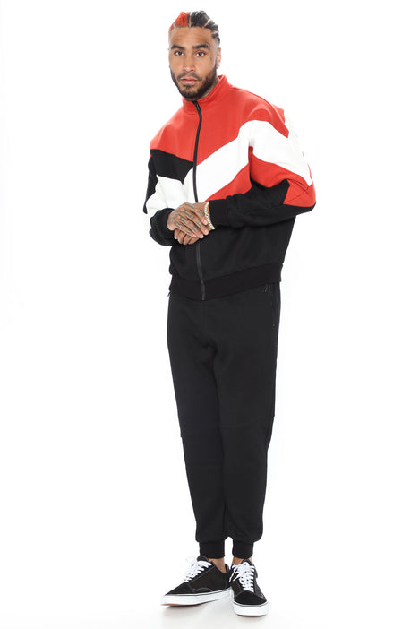 Jeremy Track Jacket Black combo Fashion Nova Mens Fleece Tops