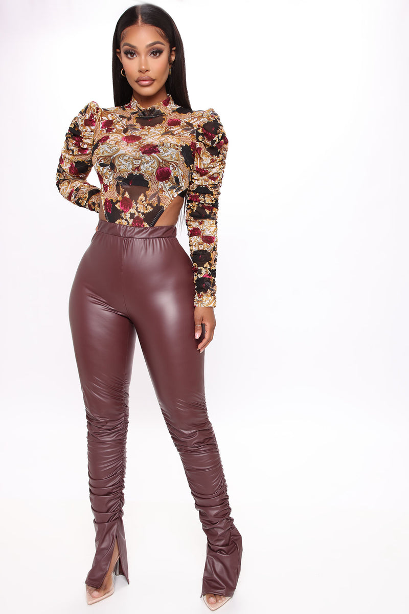 Serves You Tight Faux Leather Stacked Pant - Burgundy (DEPRECATED ...