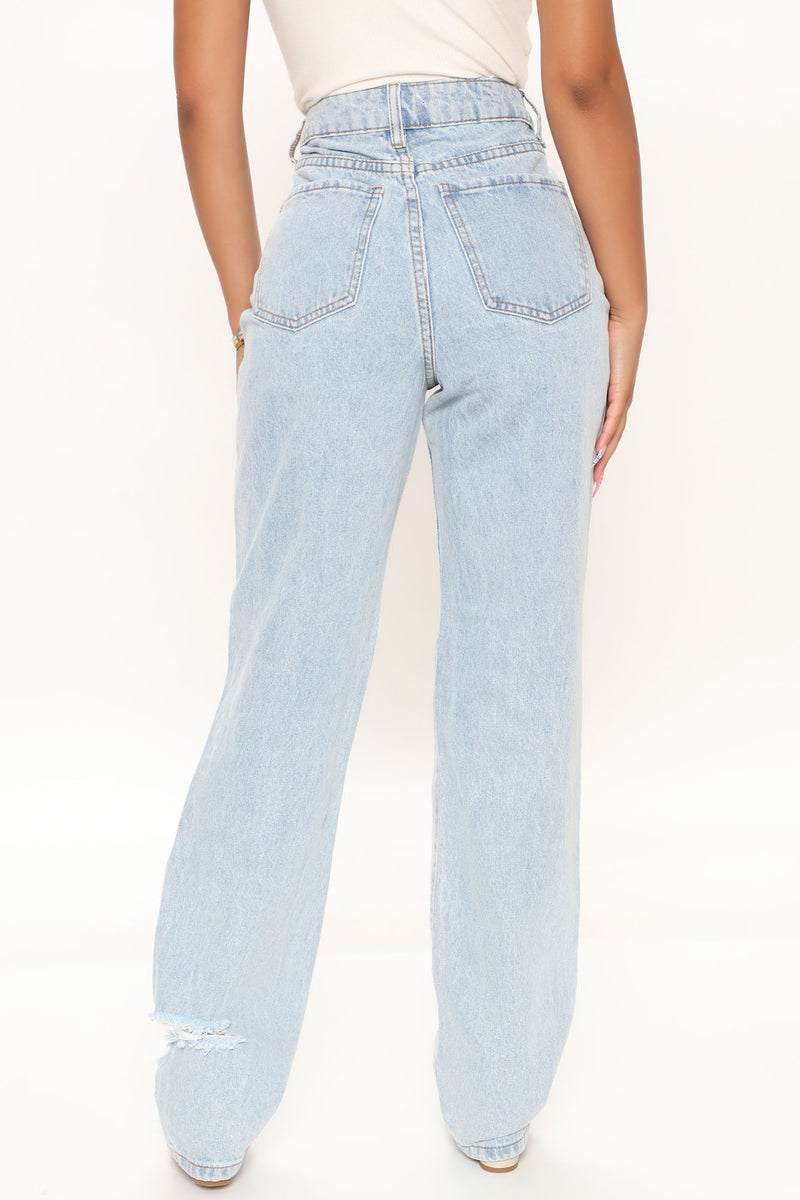 Patch Me Up Distressed Straight Leg Jeans - Light Blue Wash | Fashion ...