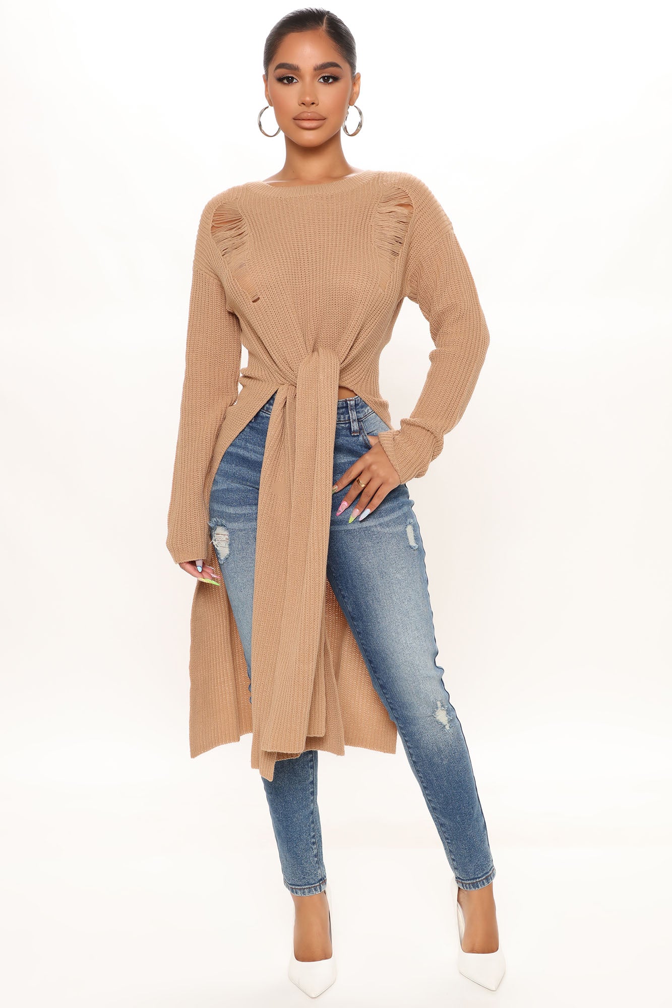 Tie front top sweater
