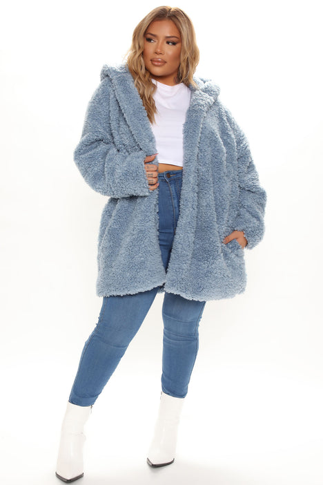 Blue sherpa coat sale