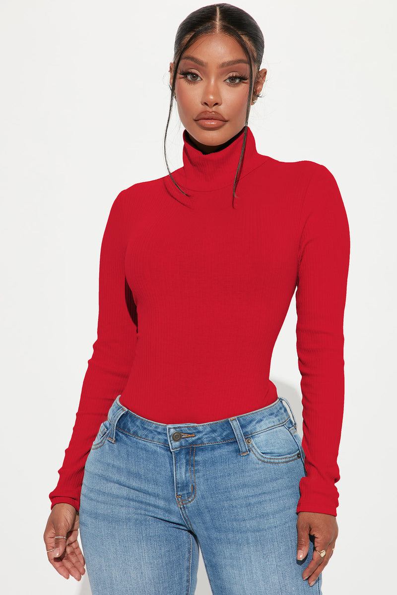 Tess Turtleneck Bodysuit Red Fashion Nova, Basic Tops & Bodysuits
