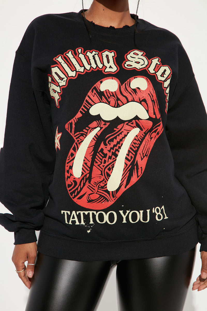 The Rolling Stones Tattoo You Oversized Sweatshirt - Black | Fashion ...