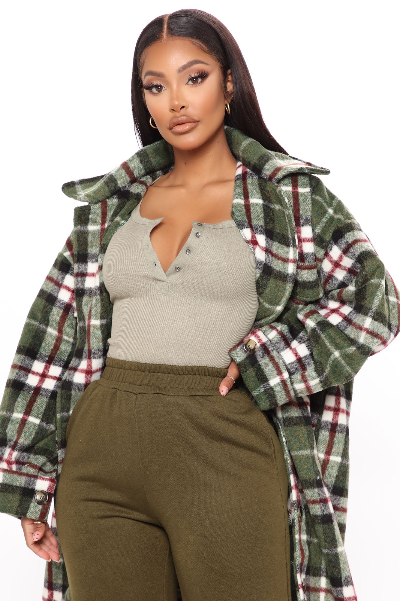 Paint The Town Plaid Jacket - Olive/combo