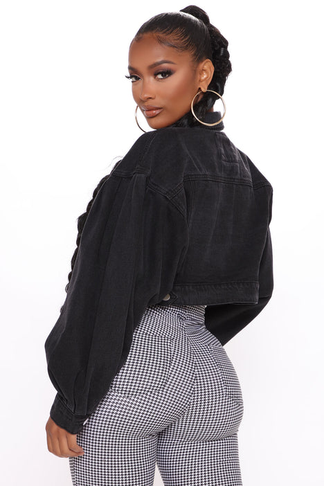 Black borg cropped trucker jacket best sale