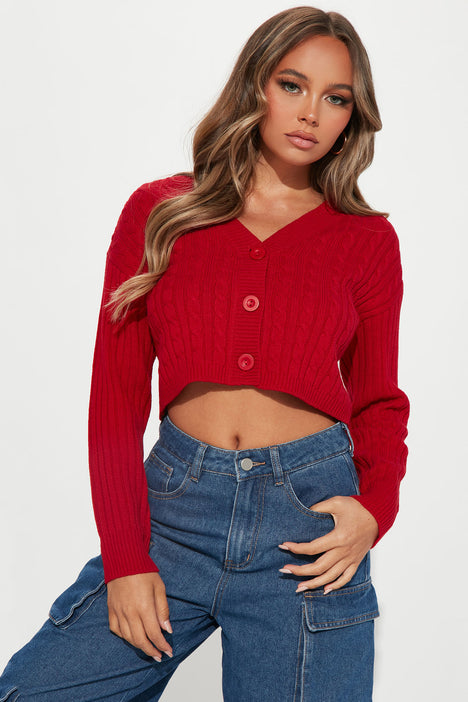 Frankie Cable Knit Cardigan Sweater Red Fashion Nova Sweaters