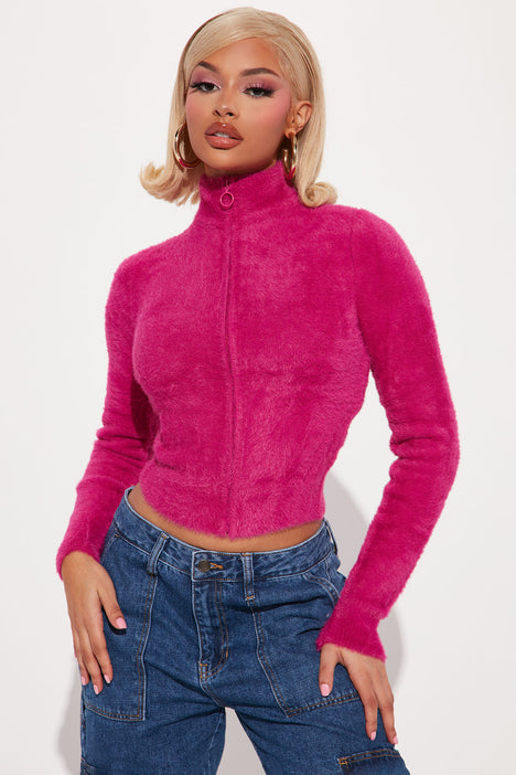 Party Crasher Zip Up Sweater Pink