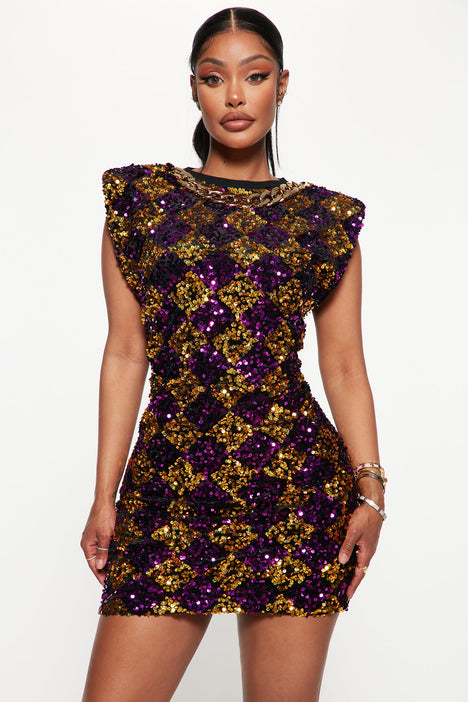 Last Night s Vibe Sequin Mini Dress Gold Purple
