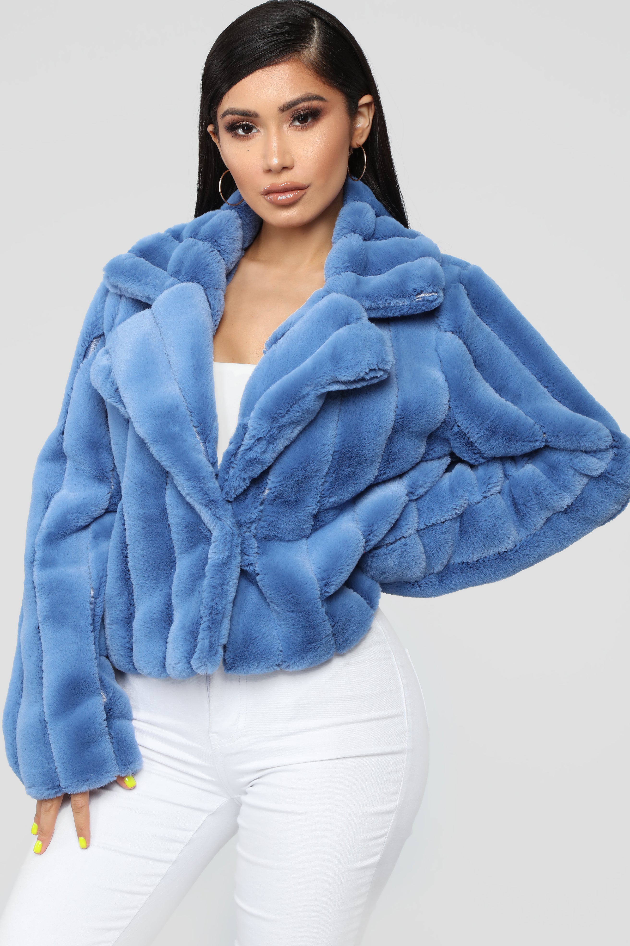 Fashion nova top blue fur coat