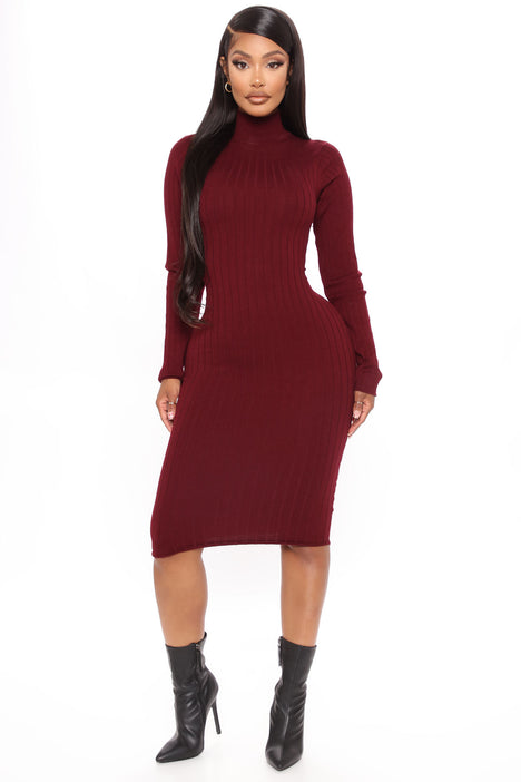 Taryn Sweater Midi Dress Burgundy Fashion Nova Dresses