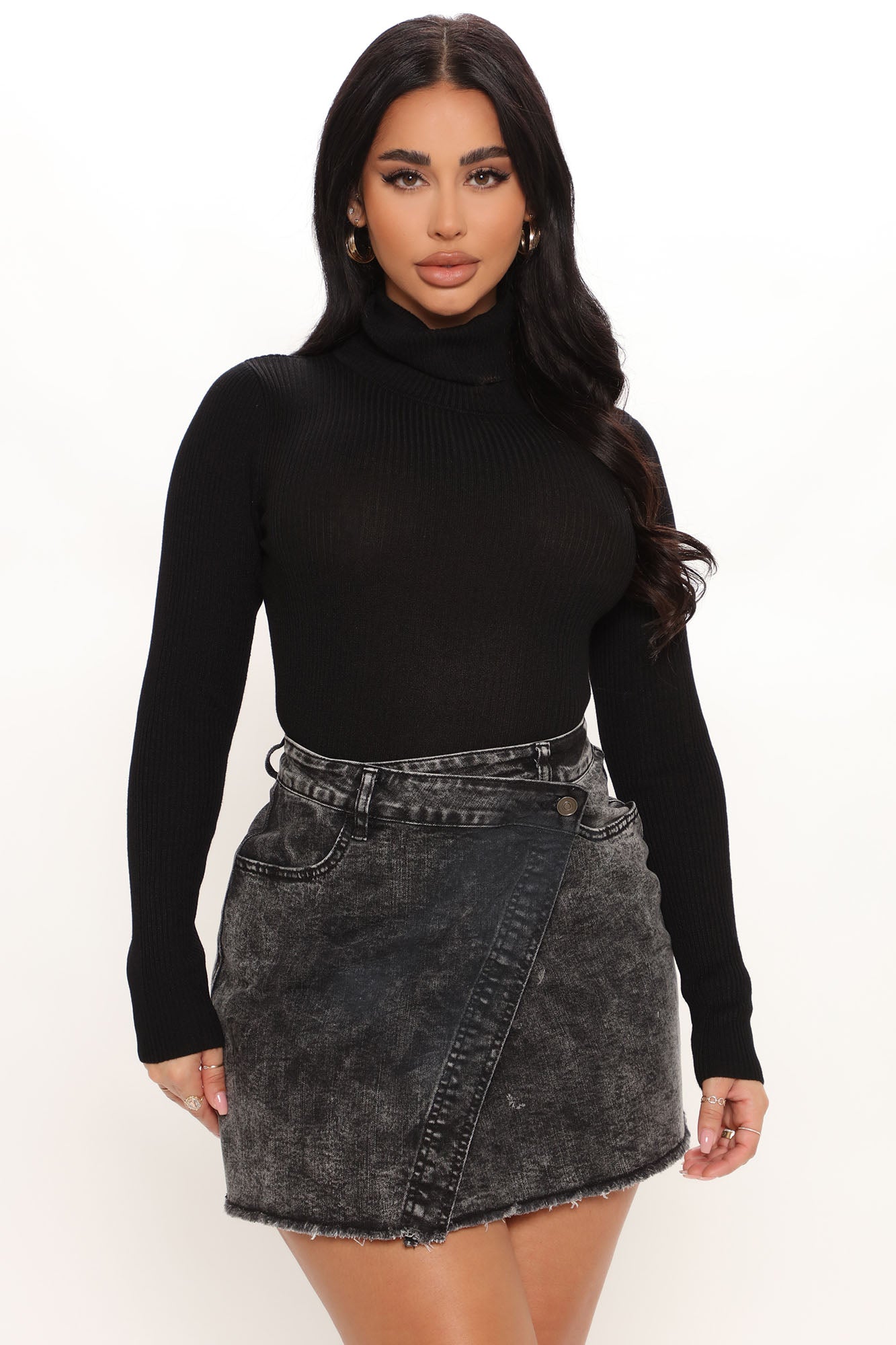 Black turtleneck top fashion nova