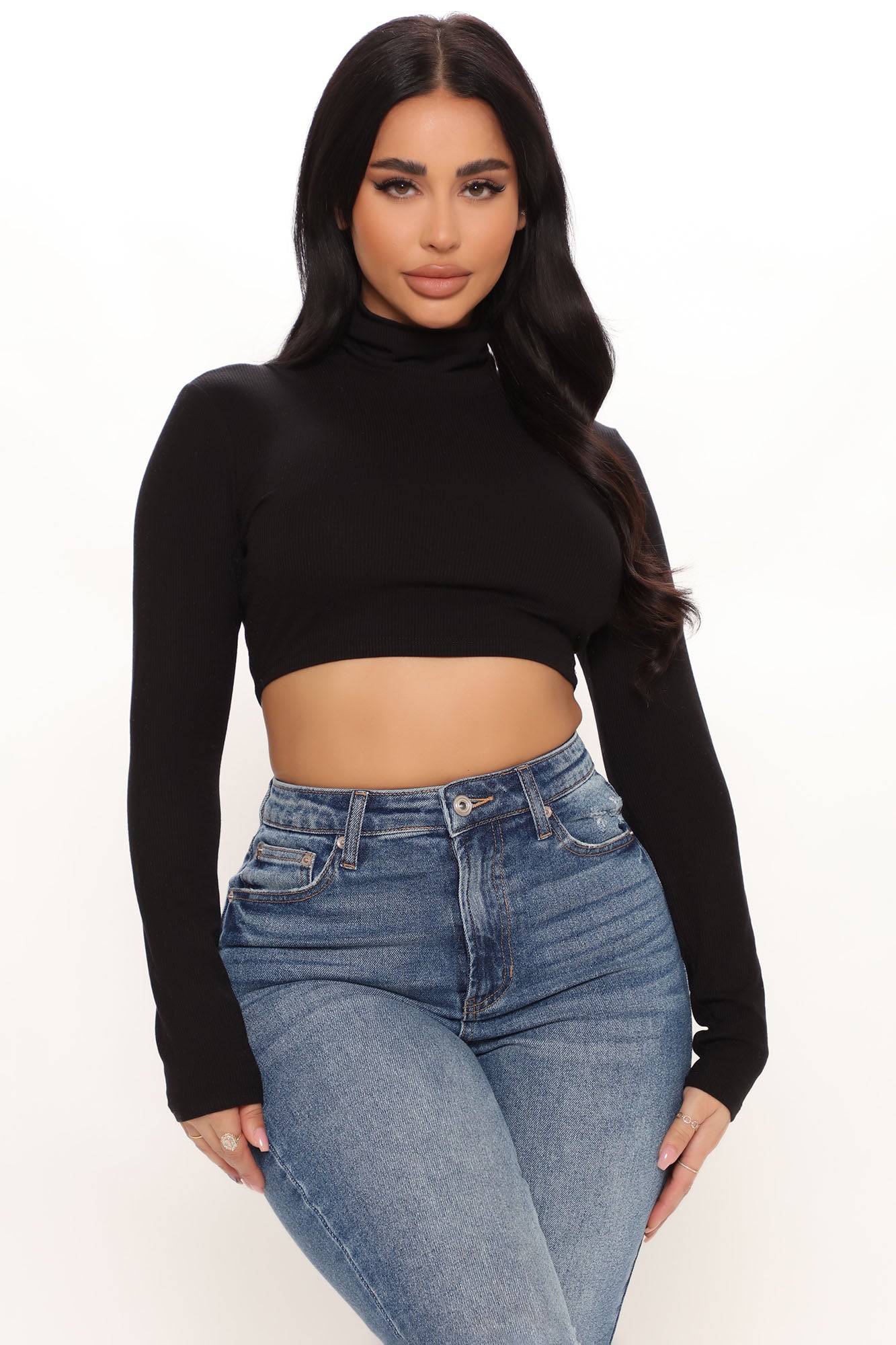 Sunniva Cropped Turtle Neck Top - Black