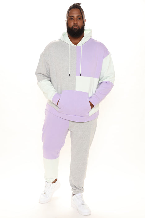 Purple color clearance block hoodie