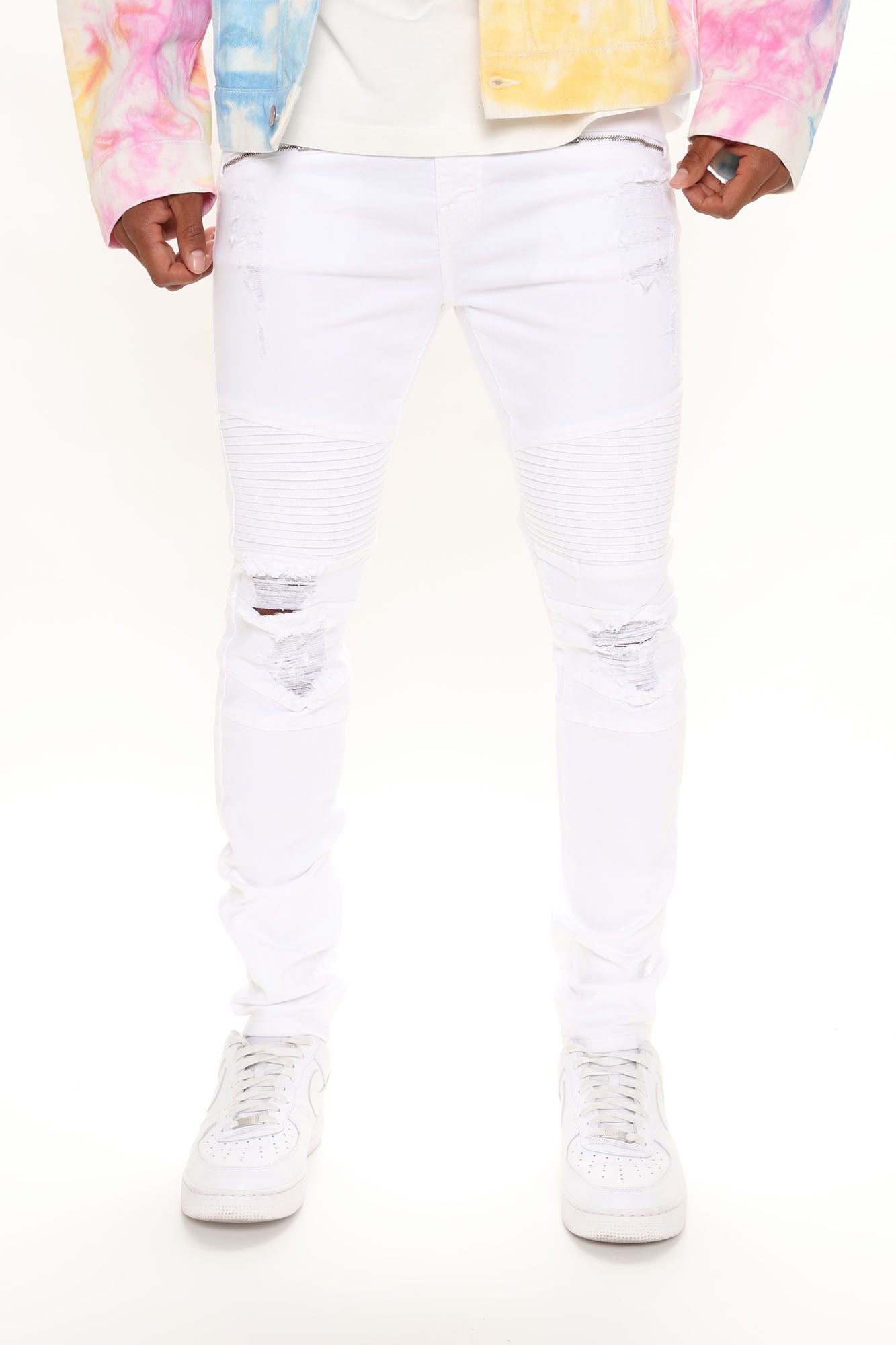 White ripped new arrivals biker jeans