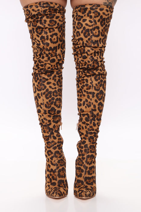 leopard print thigh boots