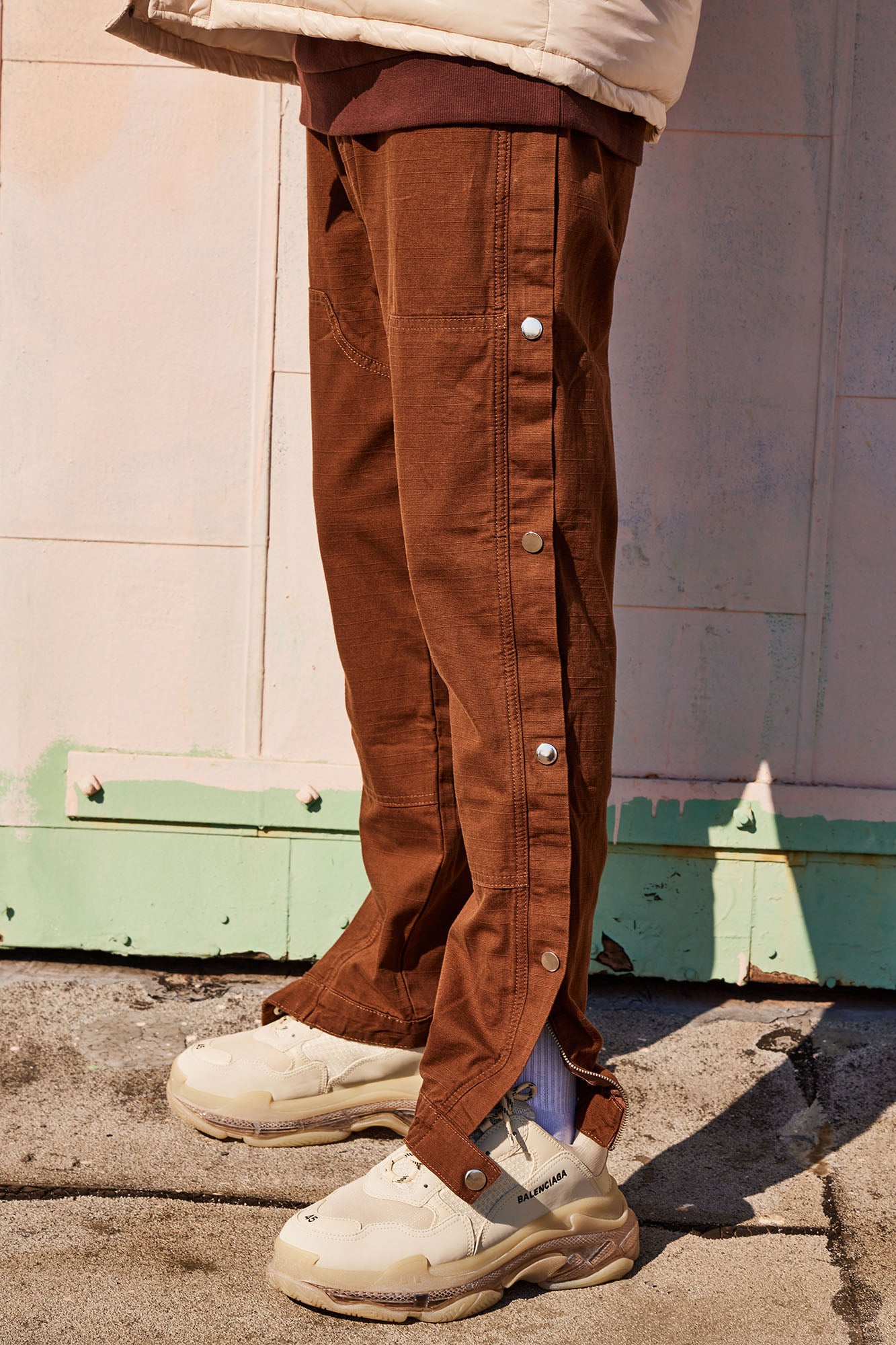 Snap button hot sale pants mens