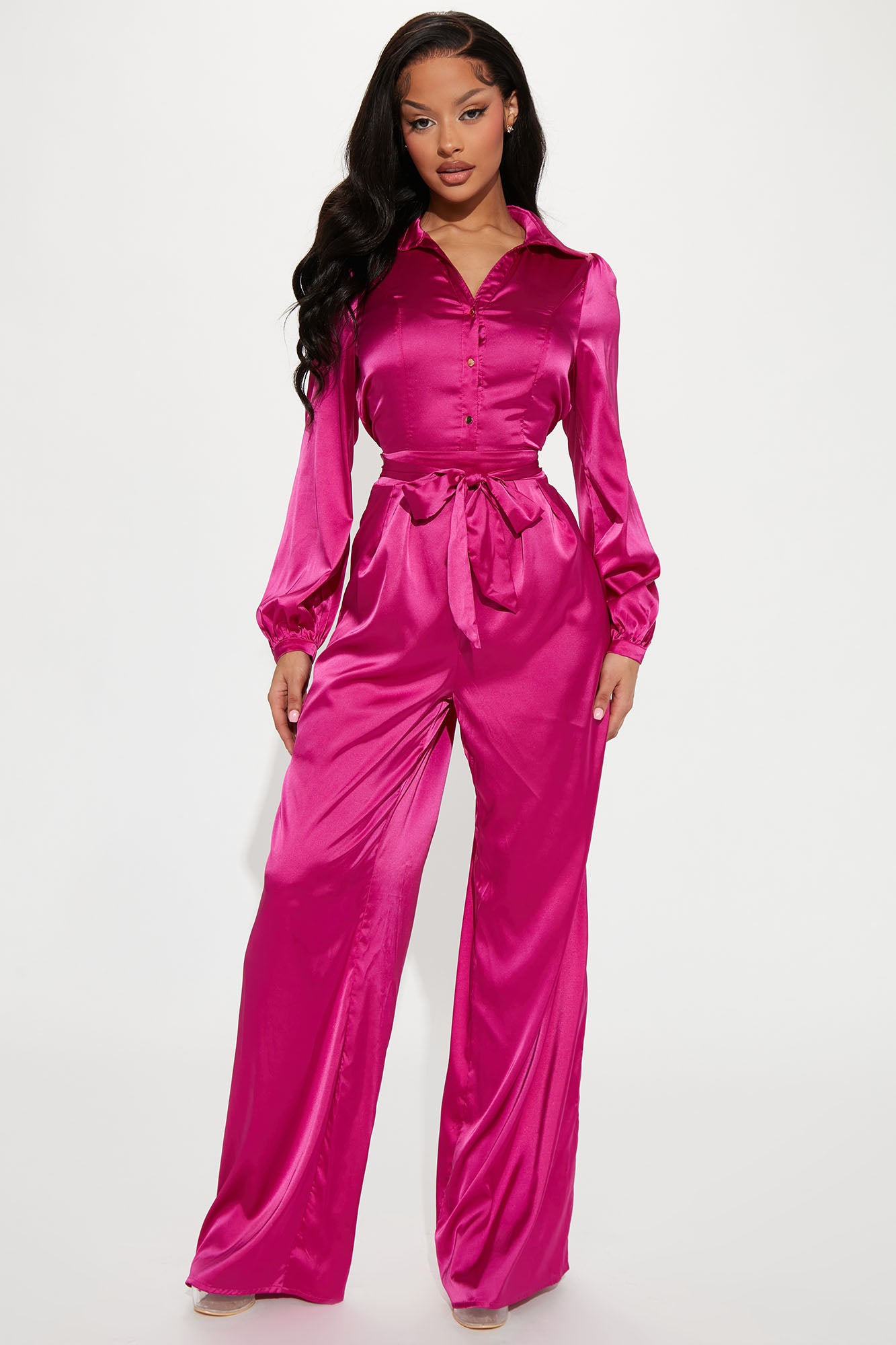 Leilah Satin Solid Jumpsuit Fuchsia