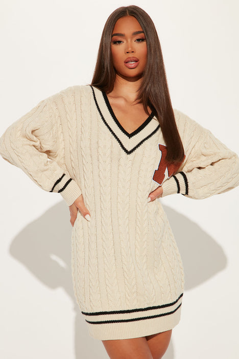 V neck varsity sweater dress cheap