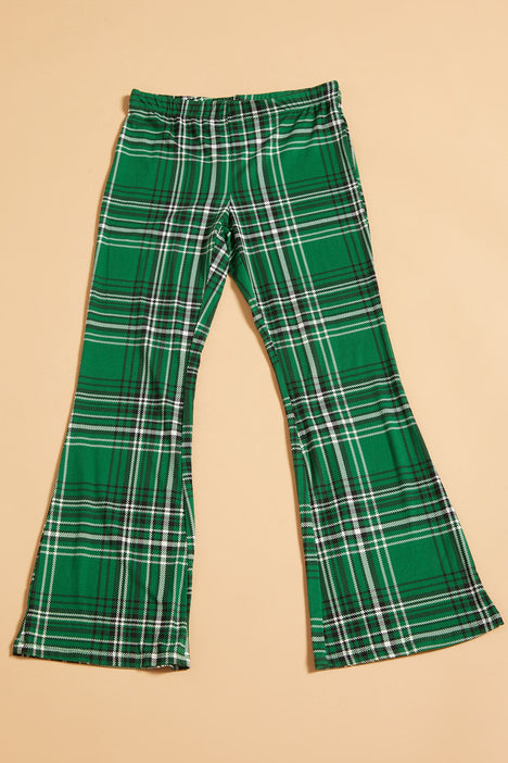 Green plaid flare pants cheap