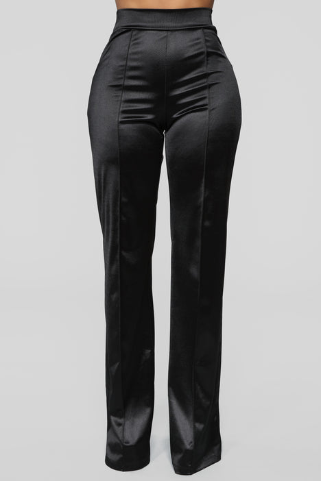 Make A Wish Stretch Satin Pants - Black, Fashion Nova, Pants
