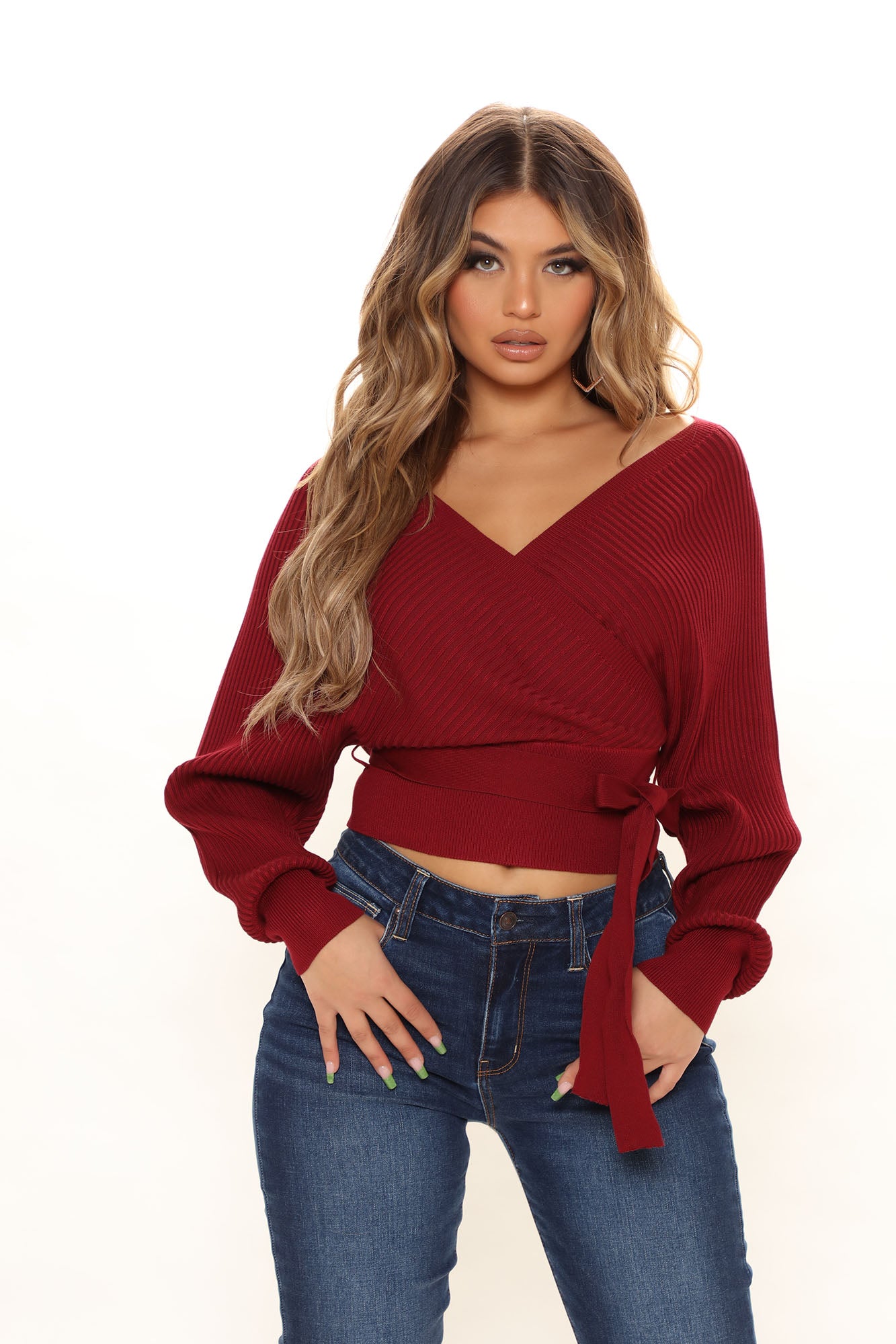 Burgundy wrap outlet sweater
