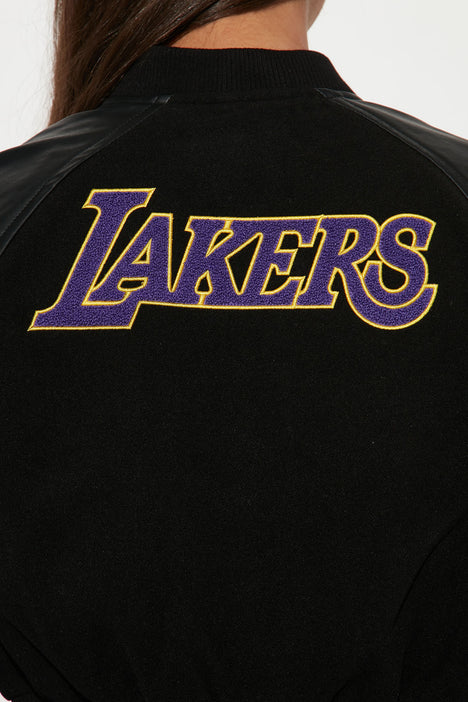 Lakers Cropped Letterman Jacket - Black