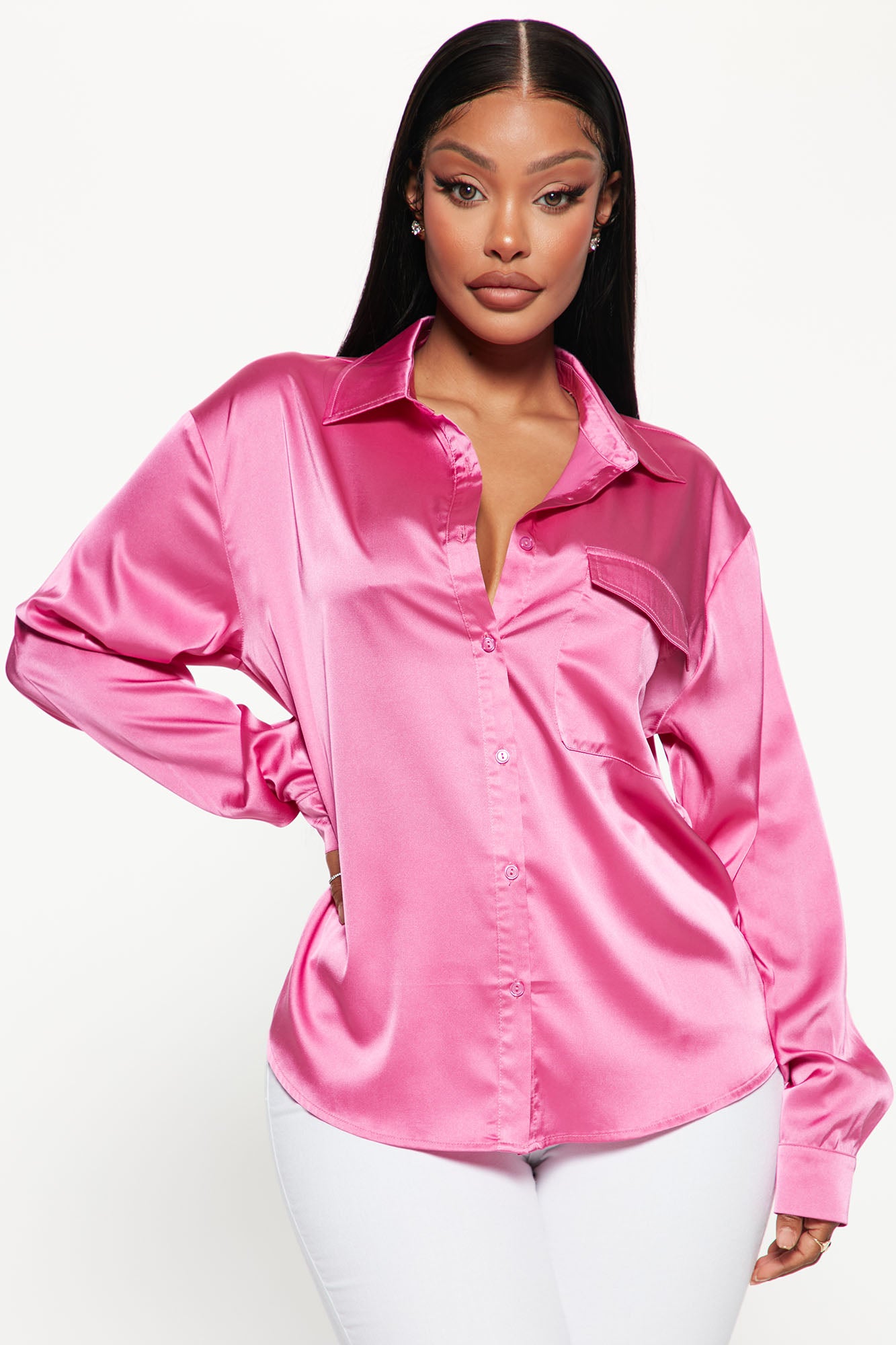 Pink satin blouse clearance
