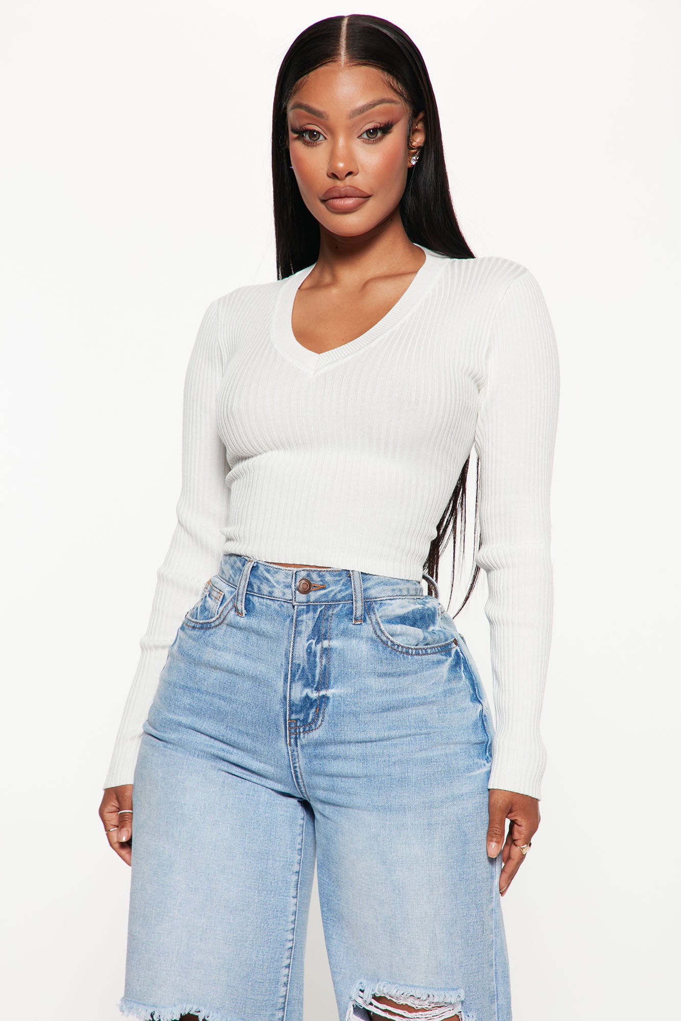 Sheila Ribbed Crop Sweater Ivory Fashion Nova Sweaters