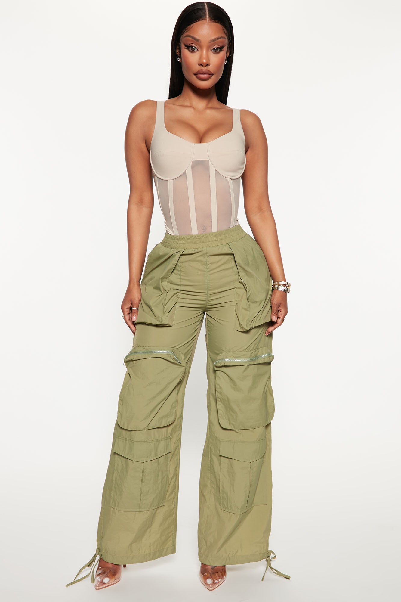 On Your Mind Wide Leg Parachute Jogger 29 Olive Fashion Nova