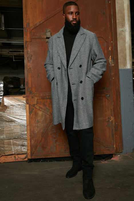 Dustin Herringbone Car Coat Grey Fashion Nova Mens Jackets
