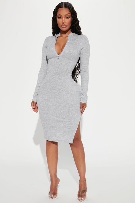 Heather Ribbed Midi Dress Heather Grey