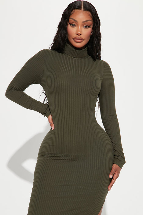 Monique Ribbed Maxi Dress - Olive