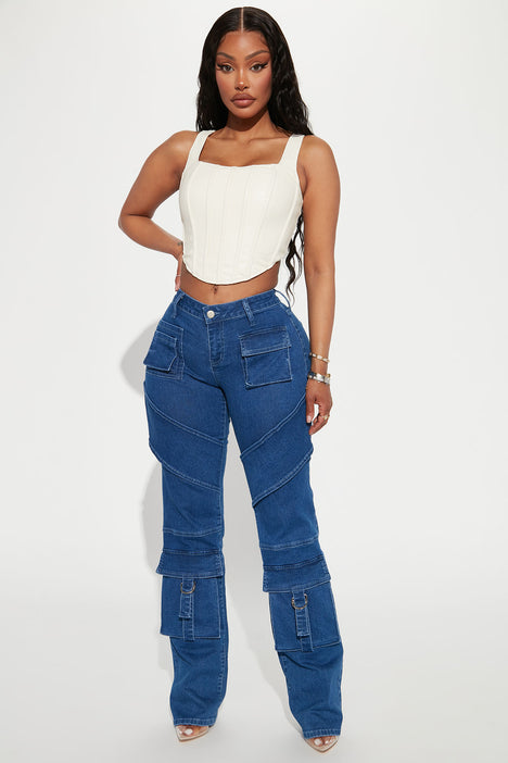 Hailey Hyper Stretch Cargo Jeans Dark Wash
