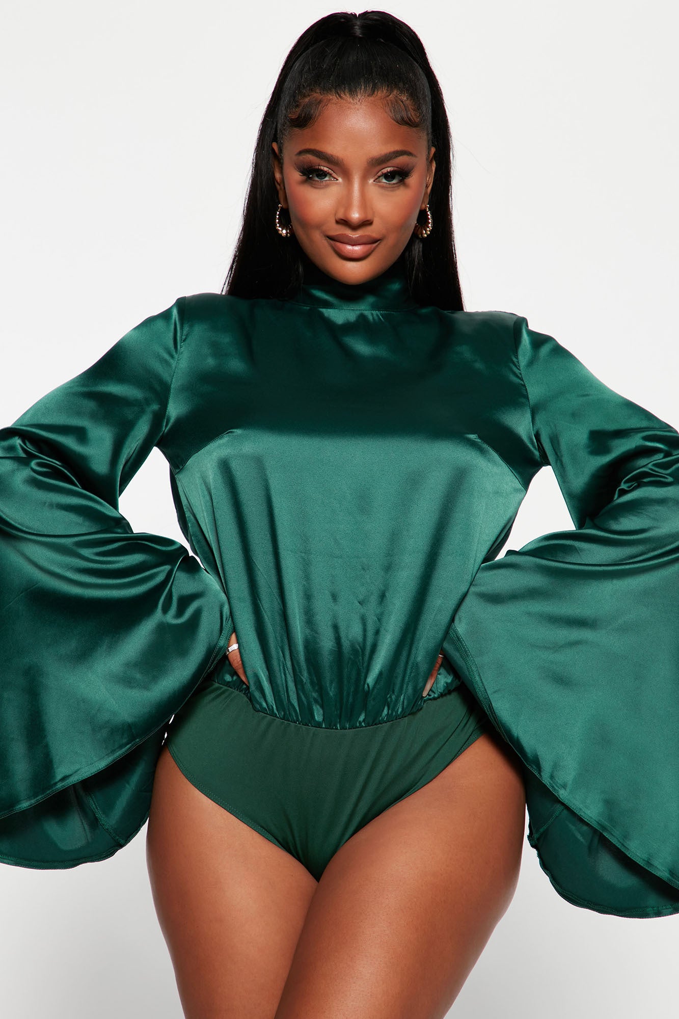 Green satin bodysuit discount