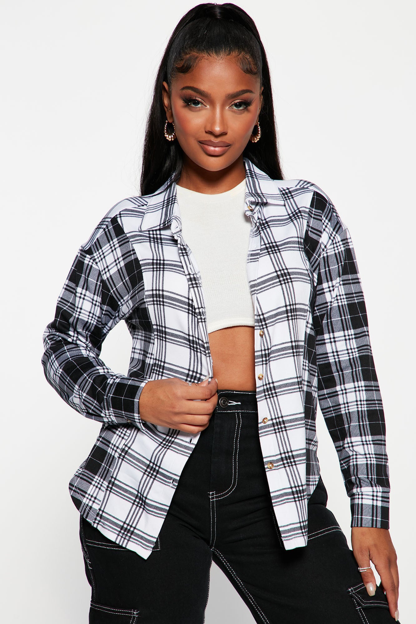 Black white flannel shirt sale womens