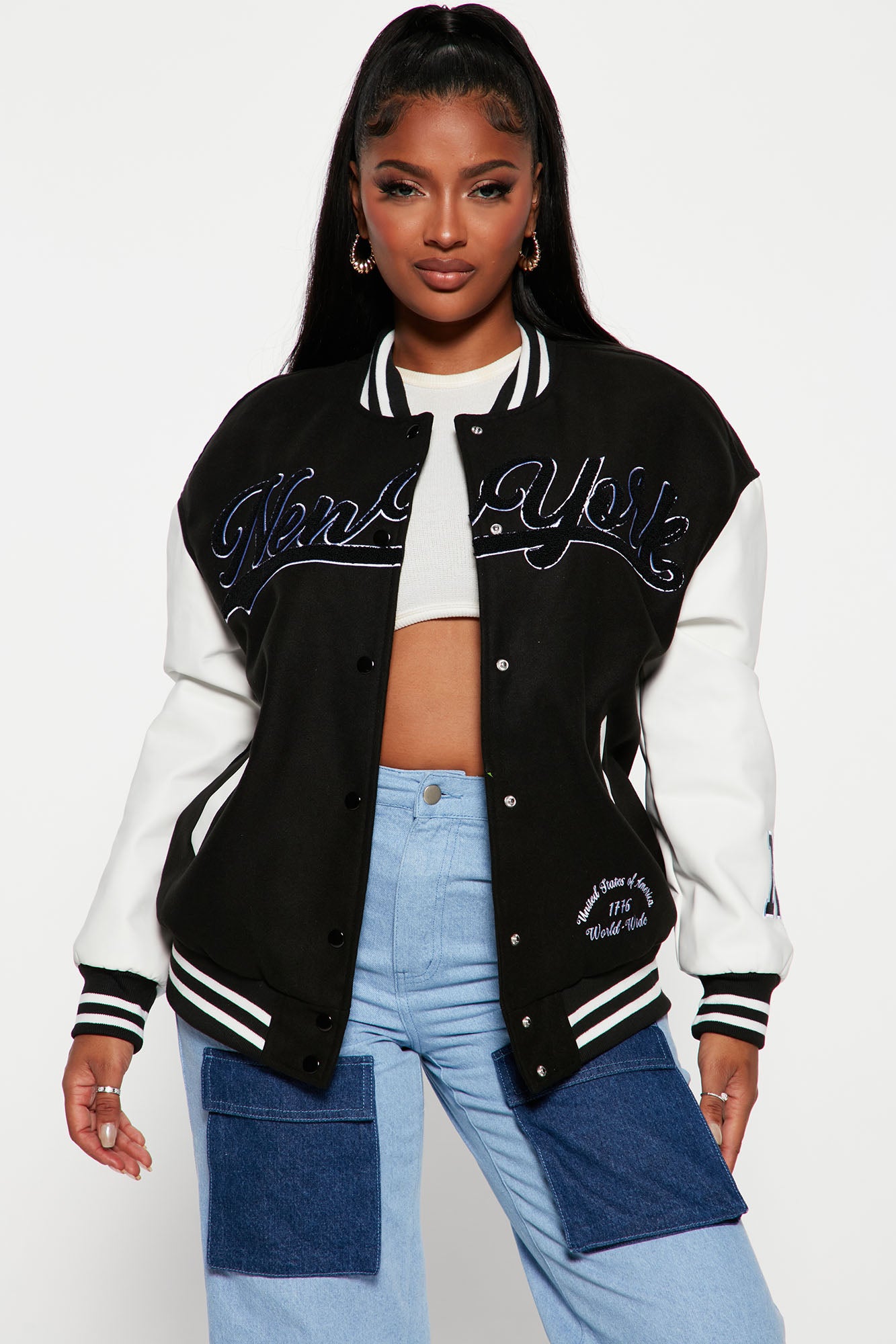 Varsity jacket black sale white