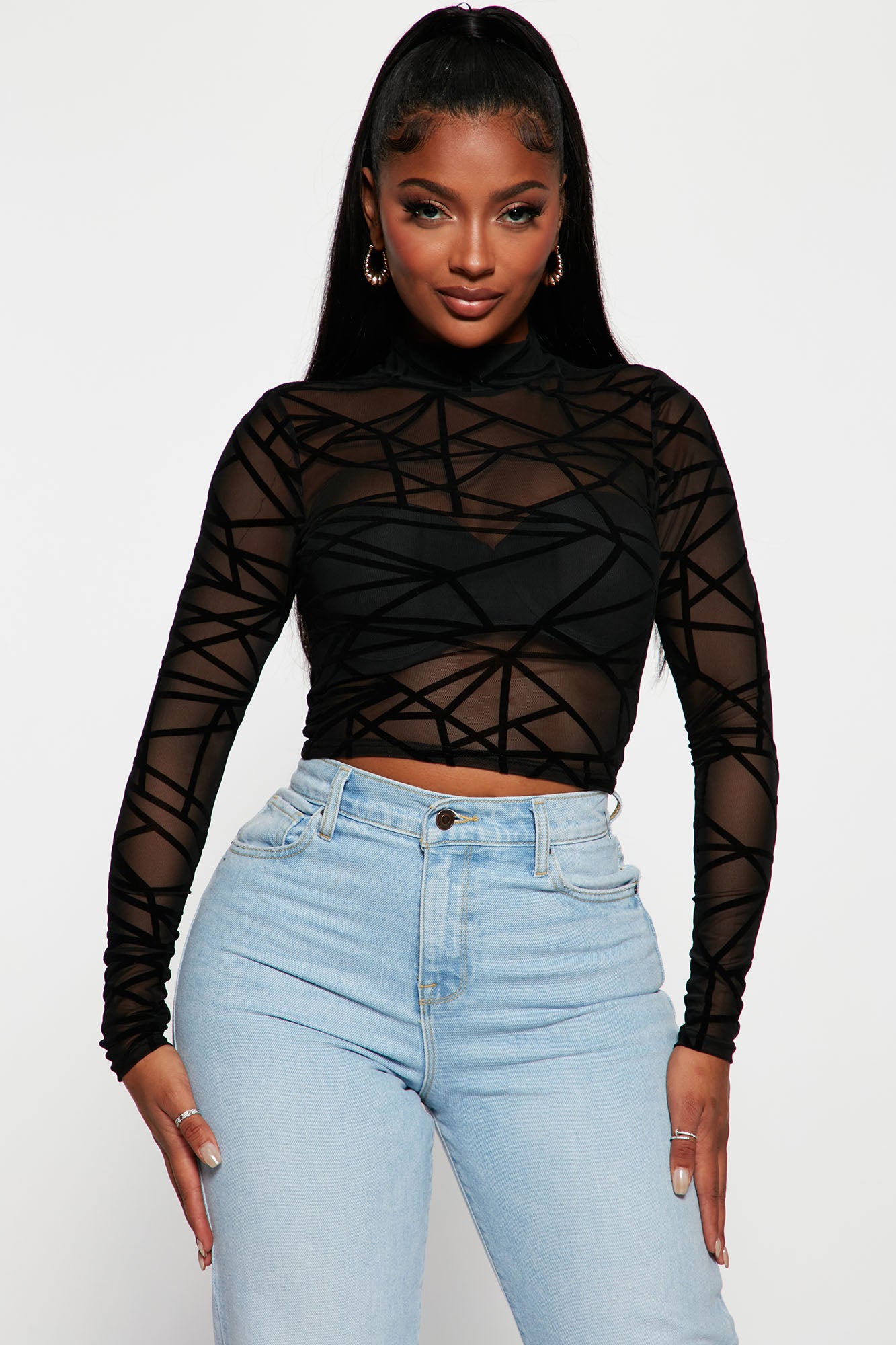 Mesh mock top neck