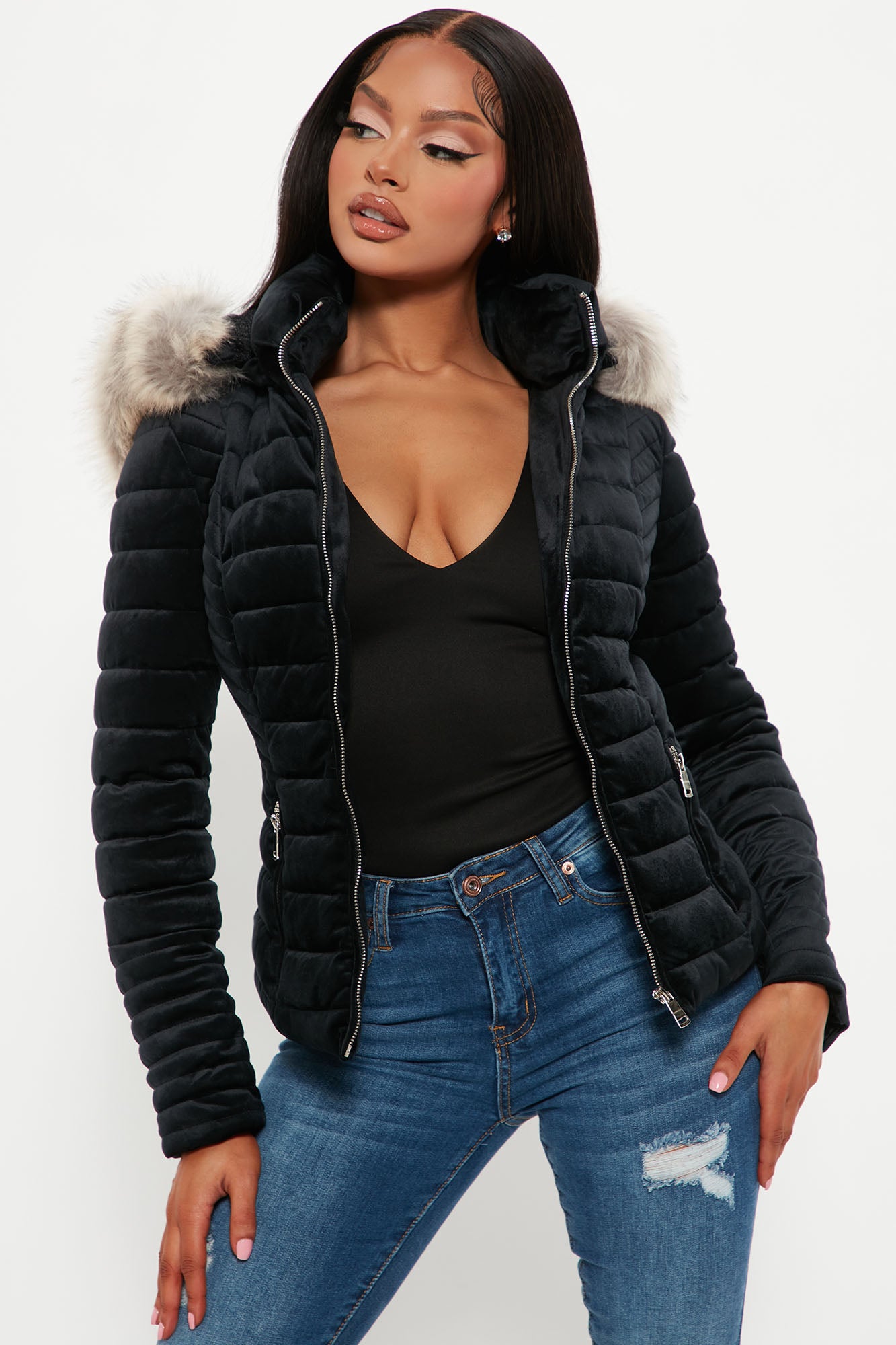 Velvet hooded jacket clearance