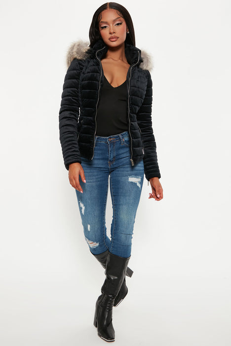 Always Ready Velvet Puffer Jacket Black Fashion Nova Jackets