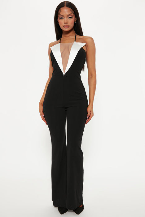 Black and white hot sale tuxedo jumpsuit
