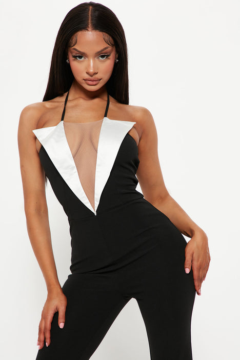 Black and white tuxedo jumpsuit 2025
