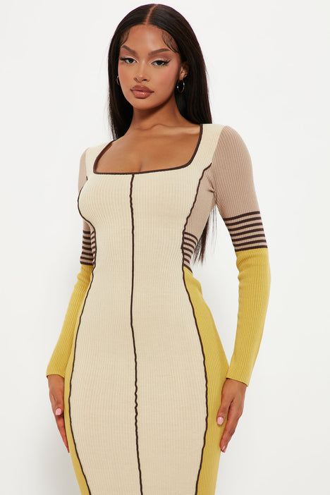 Zarita Knit Midi Dress Cream combo