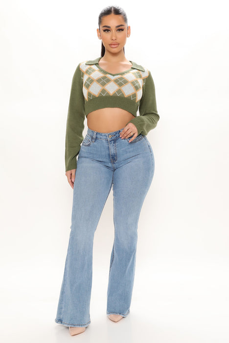 Totally Buggin Cropped Sweater Top Olive Fashion Nova