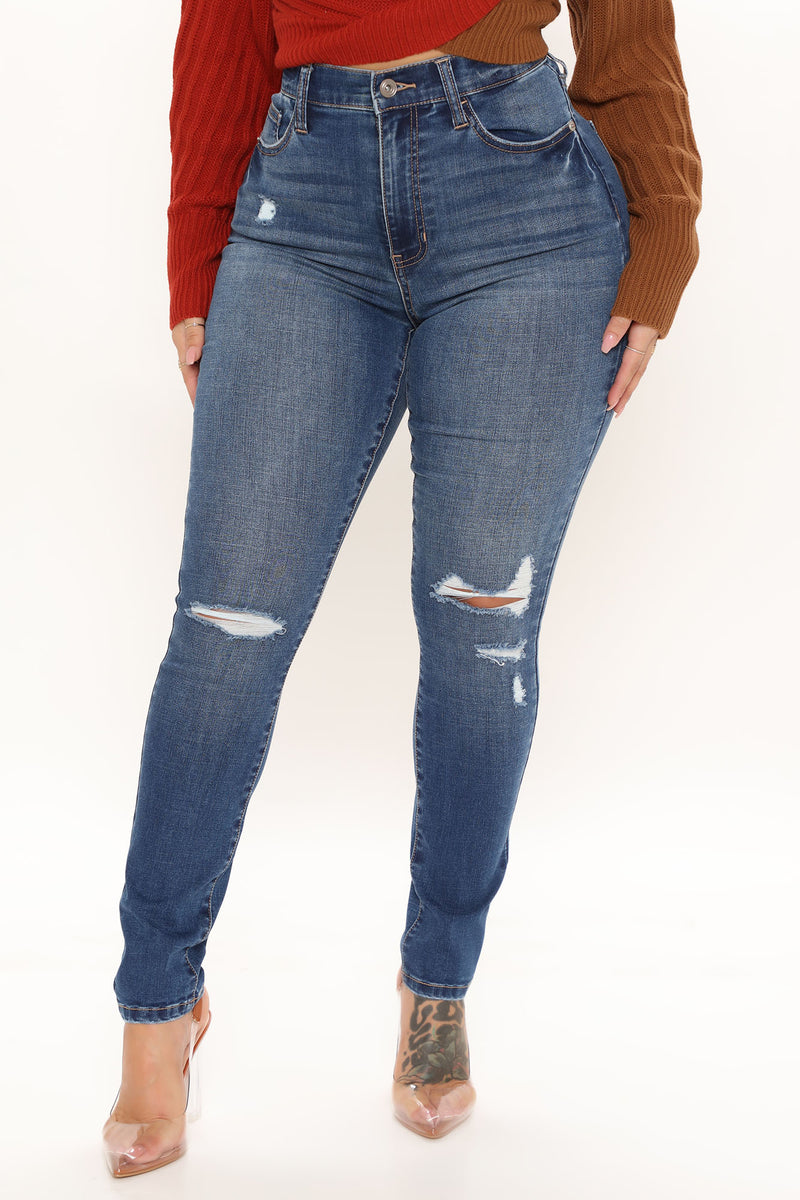 Comfy Feels Elastic Waistband Skinny Jeans - Dark Wash | Fashion Nova ...